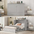 Queen Size Murphy Bed Wall Bed with Storage and Bookcase Headboard, Solid Wood Murphy Cabinets Bed with Shelves, Drawers and USB Ports, Multi-Function Platform Bed for Home Office, Guest Room (White)