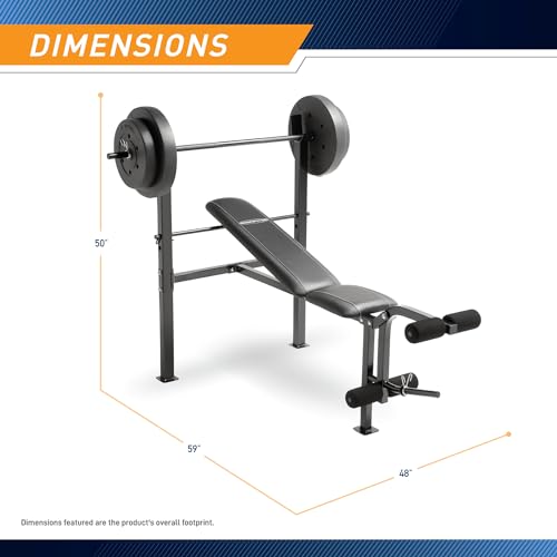 Marcy Standard Weight Bench with Vinyl-Coated Weight Set for Home Gym O2680