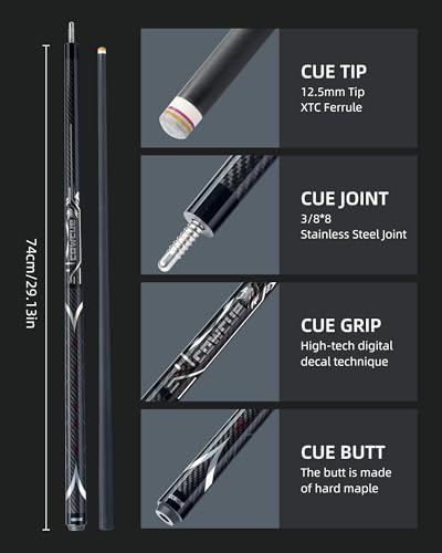 CRICAL Carbon Fiber Pool Cue Stick 58" with 12.5mm Tip J317692