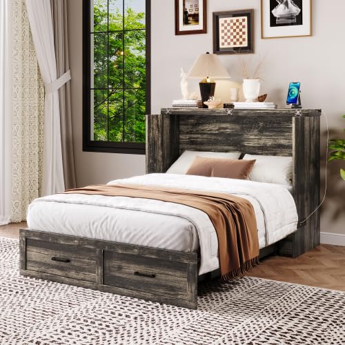 Queen Size Murphy Bed Cabinet with Charging Station, White P336686