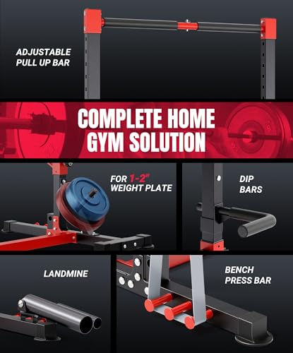 YOLEO Squat Rack with Adjustable Pull-Up Bar & Safety Arms for Home Gym S83351