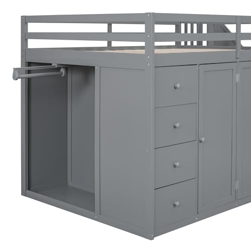 Harper & Bright Designs Twin Size Loft Bed with L-Shaped Desk and Stairs, Solid Wood, White D768