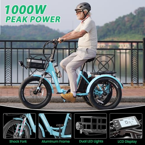 MOONCOOL Electric Tricycle for Adults 350W 36V Removable Battery 7 Speeds P222040