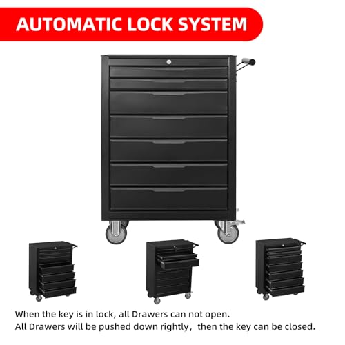 6-Drawer Rolling Tool Chest Cabinet with Wheels and Locking, Black W270288