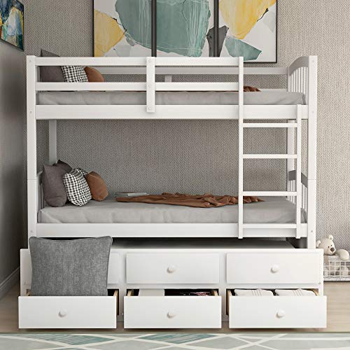 Harper & Bright Designs Twin Over Twin Bunk Bed with Storage Drawers, Solid Wood, Espresso P440327