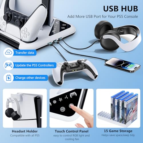 Allnice PS5 Slim Stand with Cooling Fan and Controller Charging Station D88296