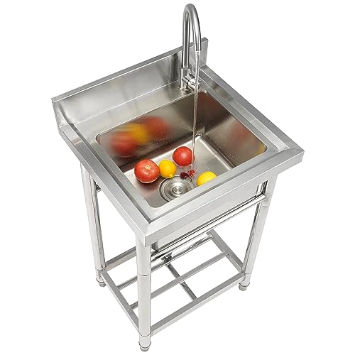 VEVOR Stainless Steel Utility Sink with Workbench Faucet and Legs, 39.4 x 19.1 x 37.4 in L559