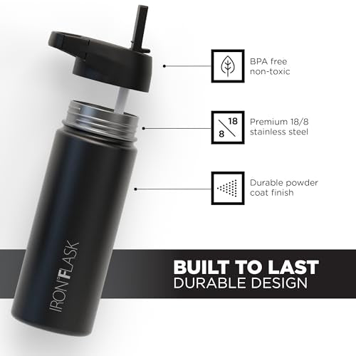 IRON °FLASK Stainless Steel Insulated Water Bottle with 3 Lids, 40 oz U19688