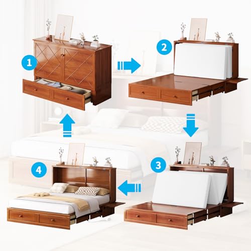 Mjkone Queen Murphy Bed Cabinet with Tri-Folding Mattress, White E6299