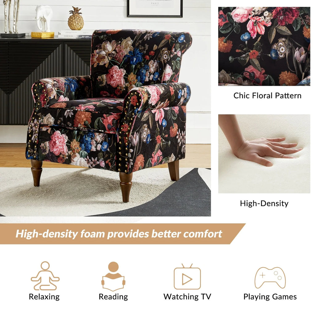 HULALA HOME Avelina Nailhead Trim Accent Armchair with Rolled Arms Black Z73504
