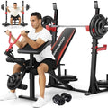 Professional Olympic Weight Bench Set with Squat Rack Adjustable Bench Press with Leg Extension and Curl Heavy-Duty Bench Press Preacher Curl Bench Full Body Workout Benches for Home Gym(US Stock)