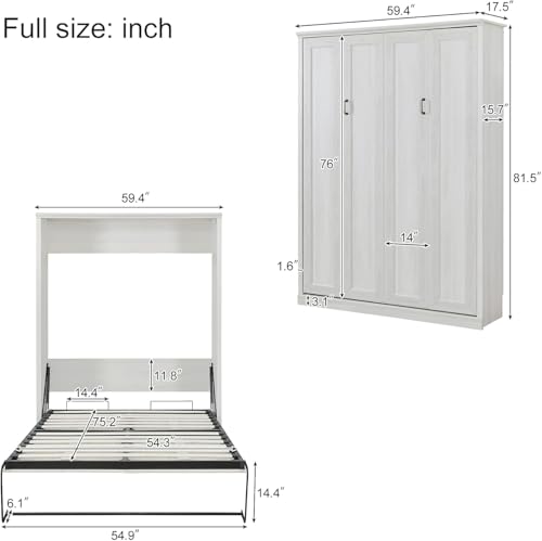 MERITLINE Queen Murphy Bed with Storage Bookcase and Charging Station E996