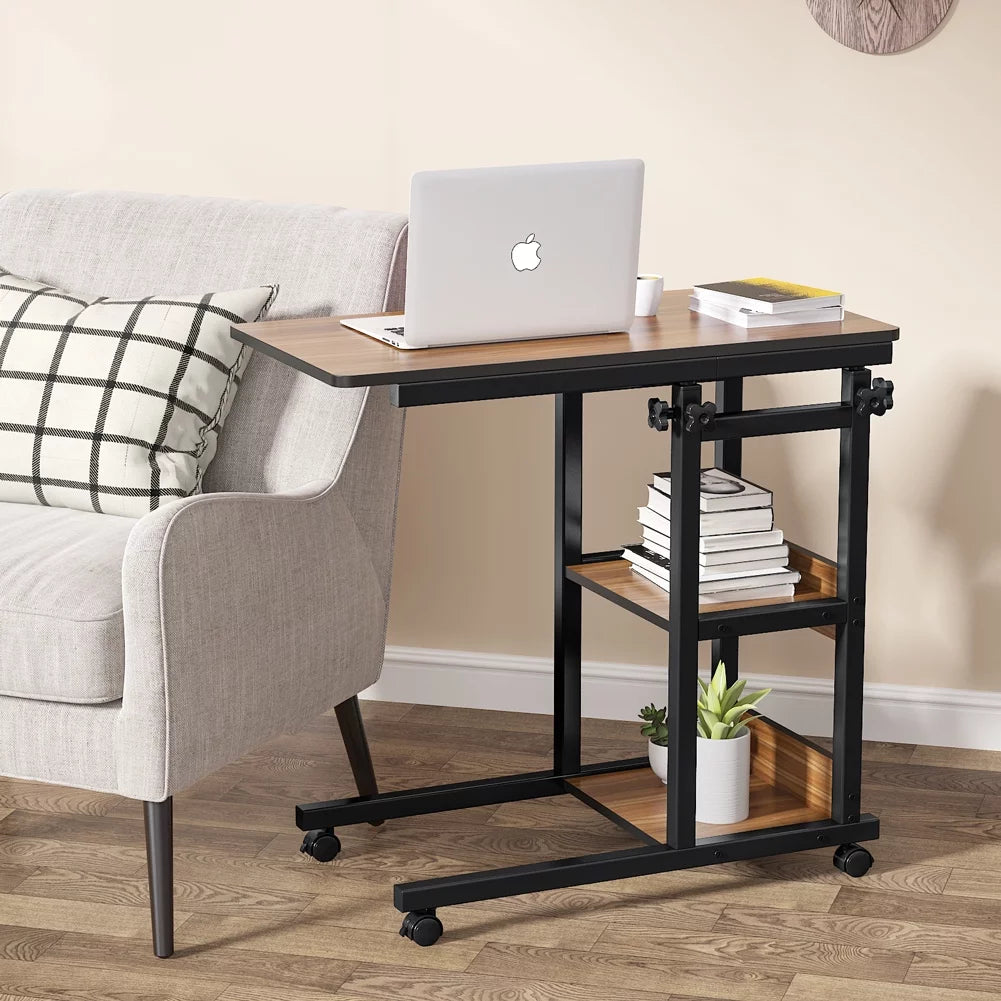TribeSigns Overbed Bedside C Table with Storage Shelves, Mobile Laptop Desk N6631
