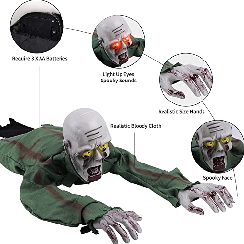 Halloween Outdoor Decorations Scary Climbing Zombie with Glowing Red Eyes O355