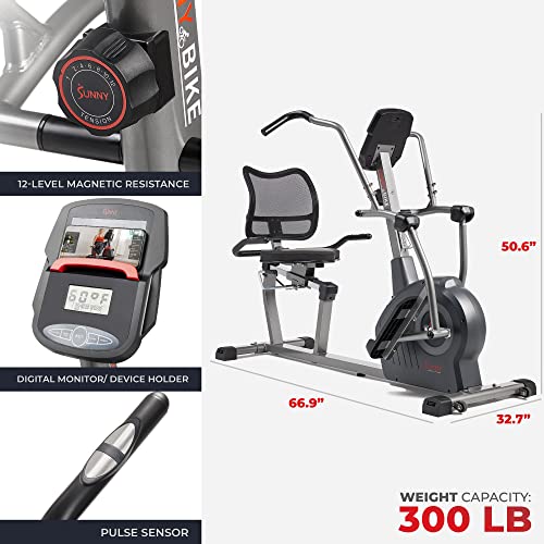 Sunny Health & Fitness Elite Recumbent Cross Trainer & Elliptical Machine with Arm Exercisers M861
