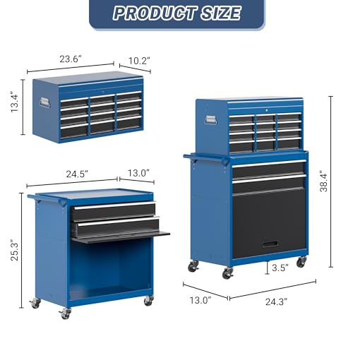 5-Drawer Rolling Tool Chest Storage Cabinet with Detachable Top Tool Box, Black R11137
