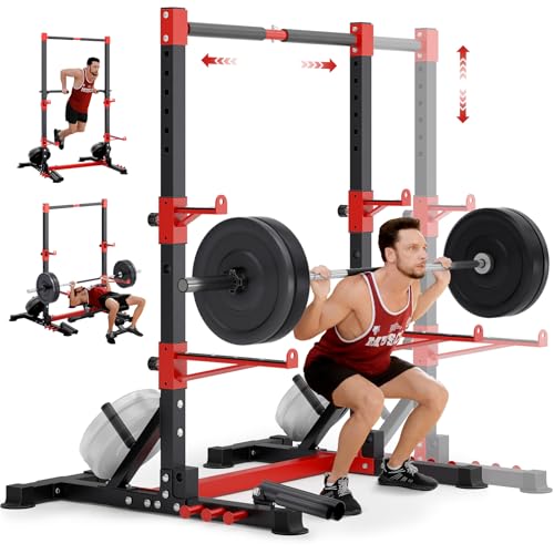 YOLEO Squat Rack with Adjustable Pull-Up Bar & Extended Safety Arms, Multi-Functional Power Racks Squat Stand for Home Gym, Garage & Basement, 35"-67" Width, Fixed 83” Frame Height, Pull-Up Bar Height 71.5"-80.5", Fits 6FT & 7FT Barbells