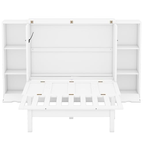 Queen Size Solid Pine Murphy Bed Chest with Charging Station and Storage Drawer K498