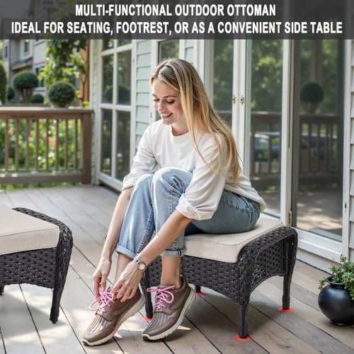 Outdoor Wicker Swivel Rocker Chairs Set of 2 with Rattan Side Table, Brown/Blue B592