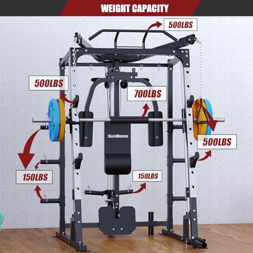 SunHome Smith Machine 2000LBS Power Cage Squat Rack with Cable Crossover X213278