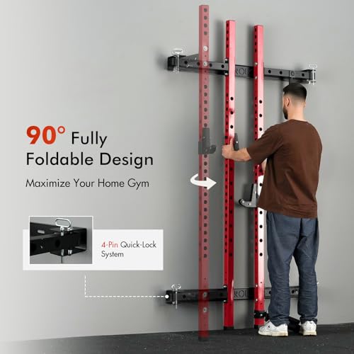 Mikolo 2" x 2" Folding Wall Mounted Squat Rack with Pull Up Bar, 1000 lbs Capacity W88407