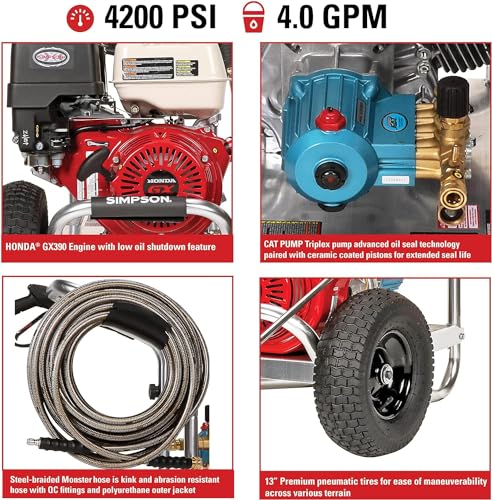 Simpson Cleaning 4200 PSI Gas Pressure Washer, 4.0 GPM, Honda GX390 Engine W2346