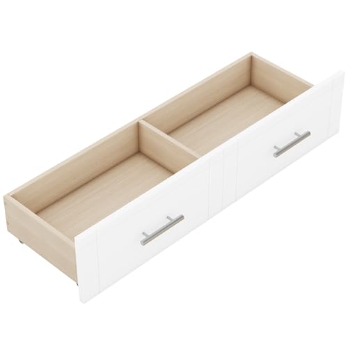 Ball & Cast Queen Size Solid Pine Murphy Bed with Charging Station, White + Walnut P2075