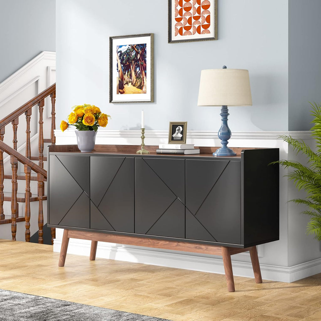 Tribesigns Sideboard Buffet Cabinet with Storage 55" Kitchen Sideboard Cabinet, Wood Coffee Bar Cabinet with Doors, Accent Sideboard Cabinet, Console Table Cabinet for Dining Room Living Room, Black