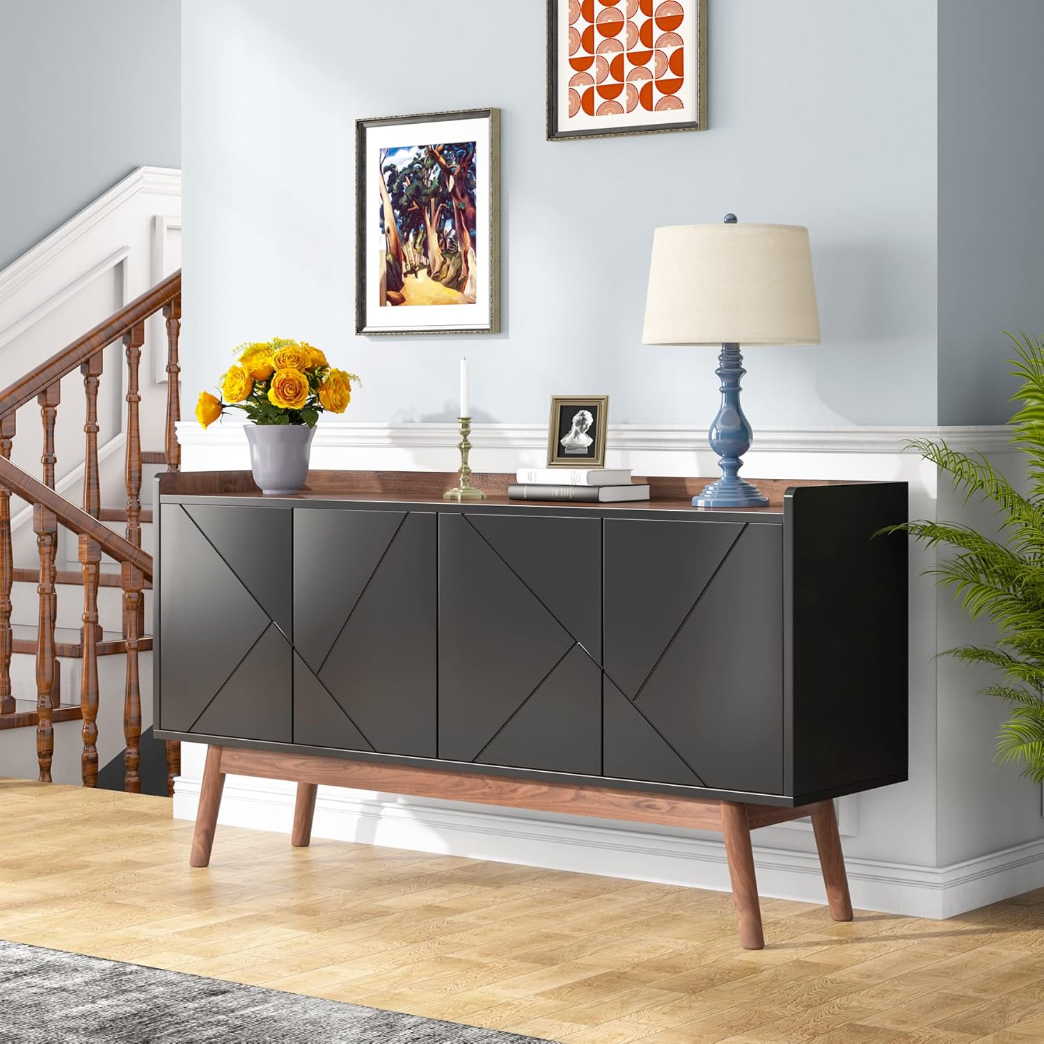 Tribesigns Sideboard Buffet Cabinet with Storage 55" Kitchen Sideboard Cabinet, Wood Coffee Bar Cabinet with Doors, Accent Sideboard Cabinet, Console Table Cabinet for Dining Room Living Room, Black