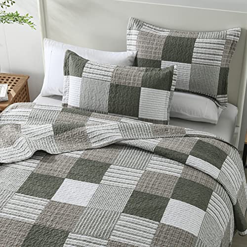 Queen Size 100% Cotton Plaid Quilt Bedding Set, 3 Pieces A93852