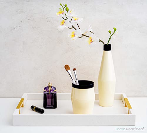 White Marble Faux Leather Decorative Tray with Handles D972626