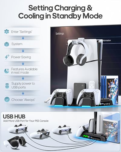 PS5 Stand with Dual Controller Charger for PlayStation 5 Disc & Digital Console W89004