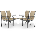 Outdoor Wrought Iron Dining Chairs Set of 4, Patio Textilene Dining Chair with High Backrest, Metal Frame Furniture Chairs with Armrests for Deck, Yard, Backyard, Lawn, Poolside (Dark Blue)