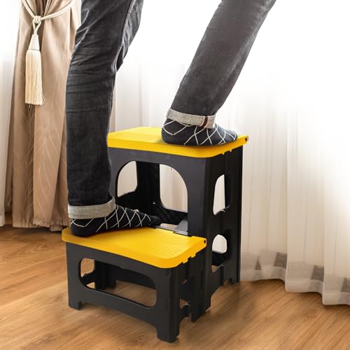 Folding 2-Step Stool, Non-Slip Portable Footstool, Yellow H725346
