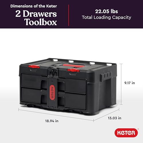Keter Stack-n-Roll Modular Tools Organizer, 3 Piece Resin Rolling Tool Box, Black S451