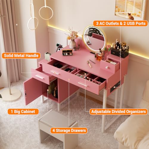 Black Vanity Desk with 4 Drawers and Charging Station O896