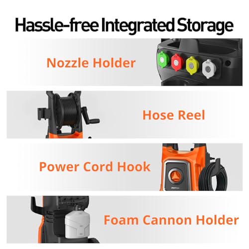 Electric Pressure Washer 5000 Max PSI 3.6 GPM with Hose Reel, Tangerine U13688