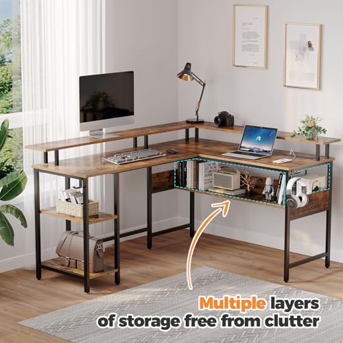 Rolanstar Computer Desk 56.7" with LED Lights and Power Outlets, Carbon Fiber Surface K1543
