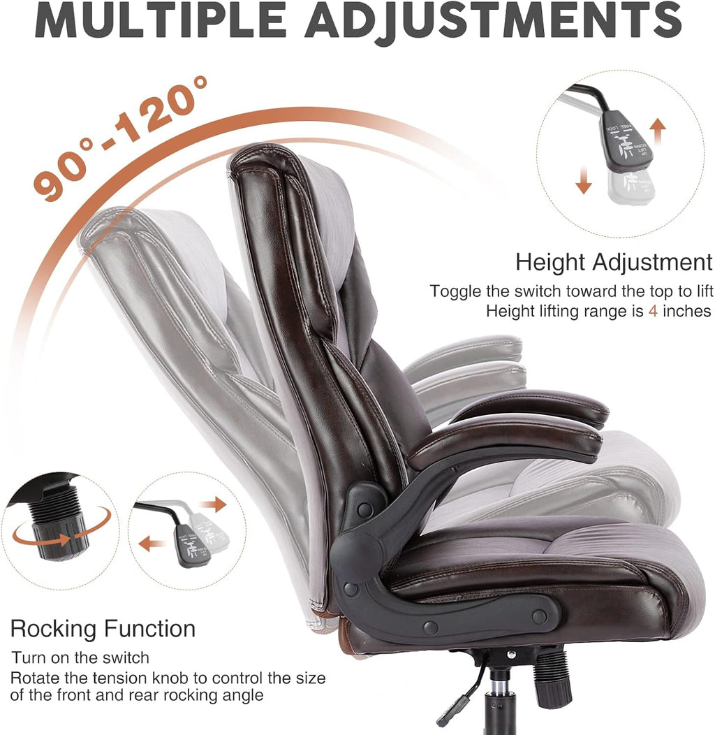 Executive PU Leather High Back Ergonomic Office Chair, Brown D65245