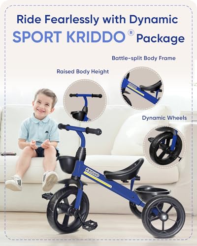 KRIDDO Kids Tricycle for Toddlers Age 2-5 Years, Blue P72011