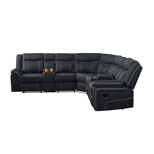 Oversized Manual Recliner 3-Seater Sofa with LED Lights, USB Ports and Cup Holders U78713