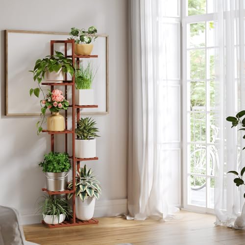 ROSSNY 48 Inch Tall 6-Tier Bamboo Plant Stand for Indoor Plants, Corner Plant Shelf, Natural W935552