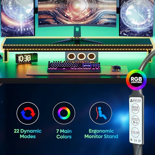 Bestier 52 inch Gaming Desk with Power Outlets and LED Lights F4933