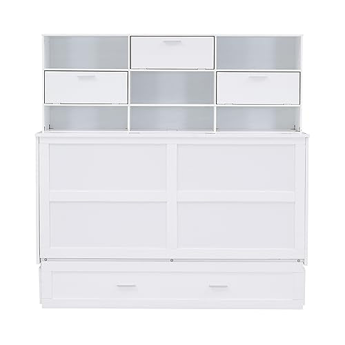 Queen Size Solid Pine Murphy Bed Chest with Charging Station and Storage Drawer K498