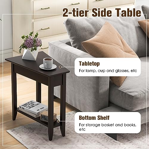 Giantex Wedge End Table with Storage Shelf, Solid Wood Legs, Espresso W87090