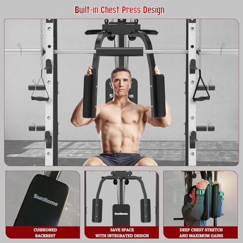 SunHome Smith Machine 2000LBS Power Cage Squat Rack with Cable Crossover X213278