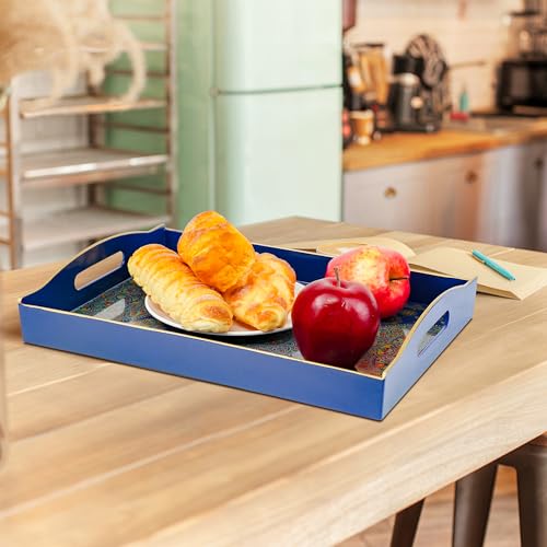 Gifturbo Blue Serving Tray with Handles, Rectangular Plastic Tray J15614