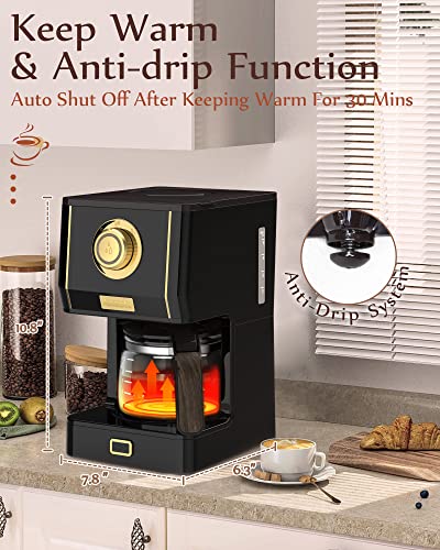 Amaste Drip Coffee Maker, 25 Oz Glass Pot, Retro Style with Reusable Filter Y974