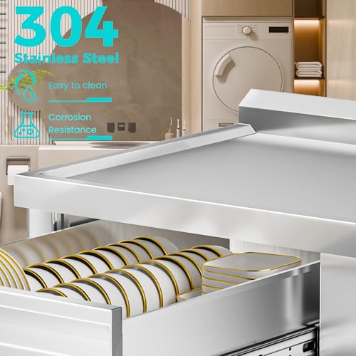 47" 304 Stainless Steel Utility Sink with Workbench and Drawer Storage K91644