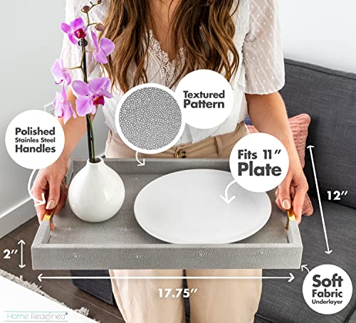 White Marble Faux Leather Decorative Tray with Handles D972626